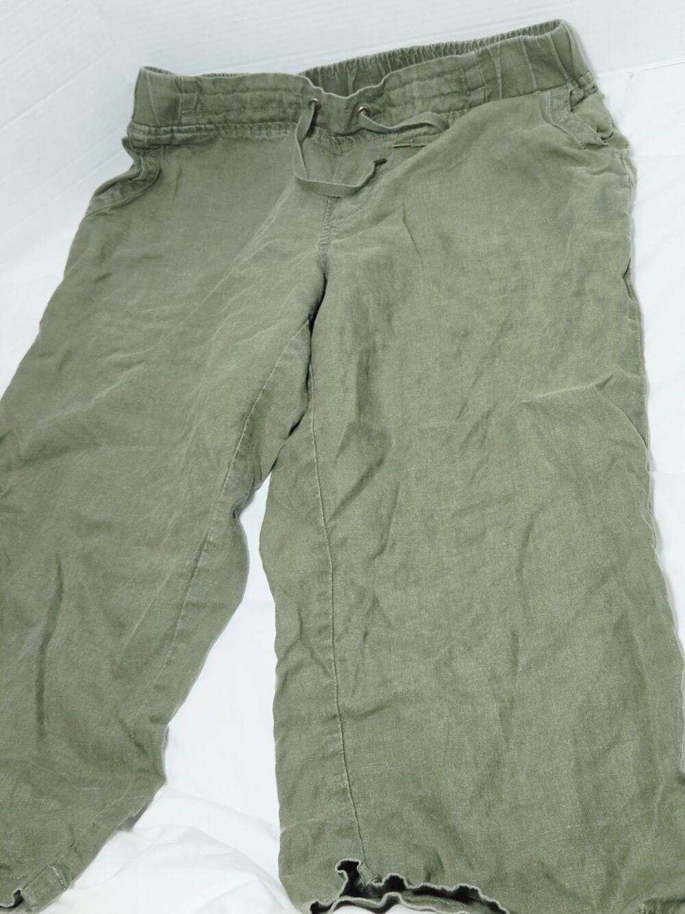 Vtg 90s L.L. Bean Pants Womens 10 Linen Cropped Drawstring Pull On Coastal Relax